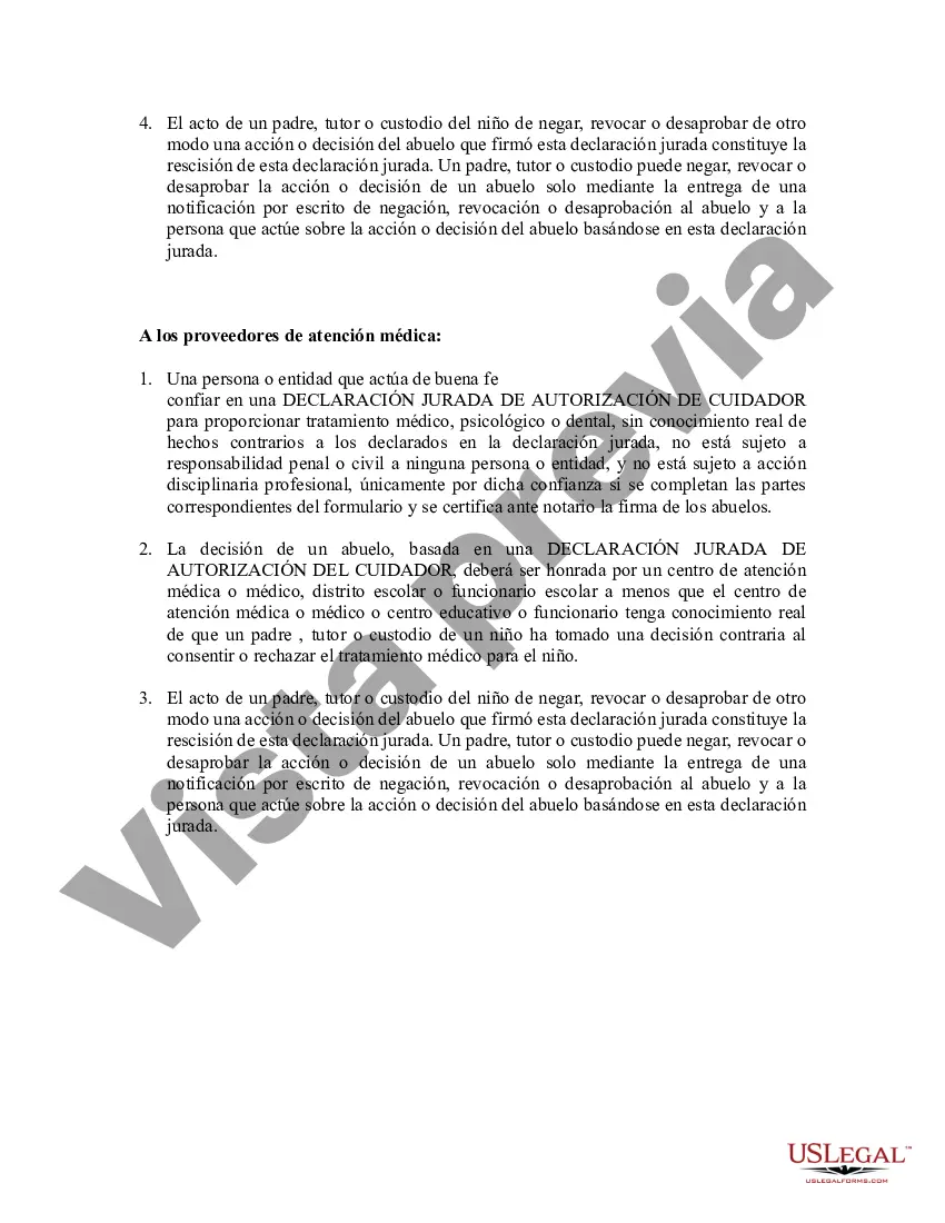 Preview Declaración Jurada de Autorización de Cuidador - Estatutaria