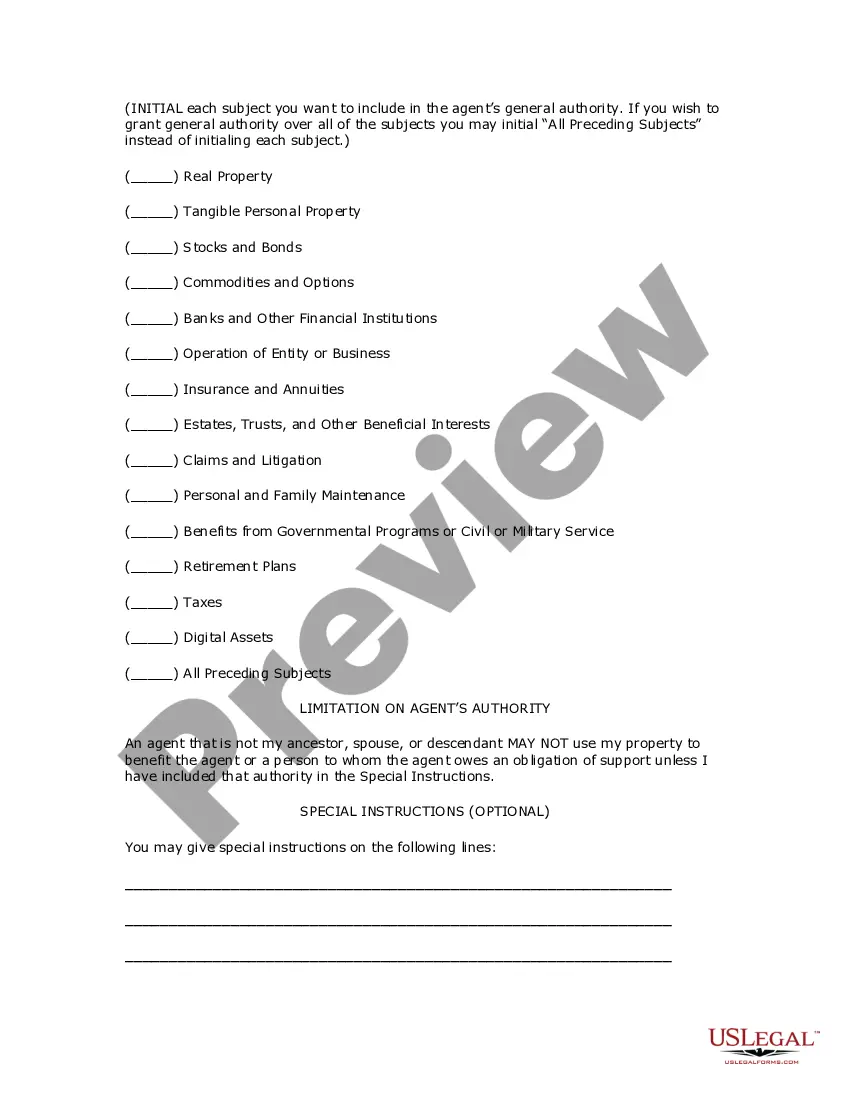 Preview Statutory Power of Attorney Form