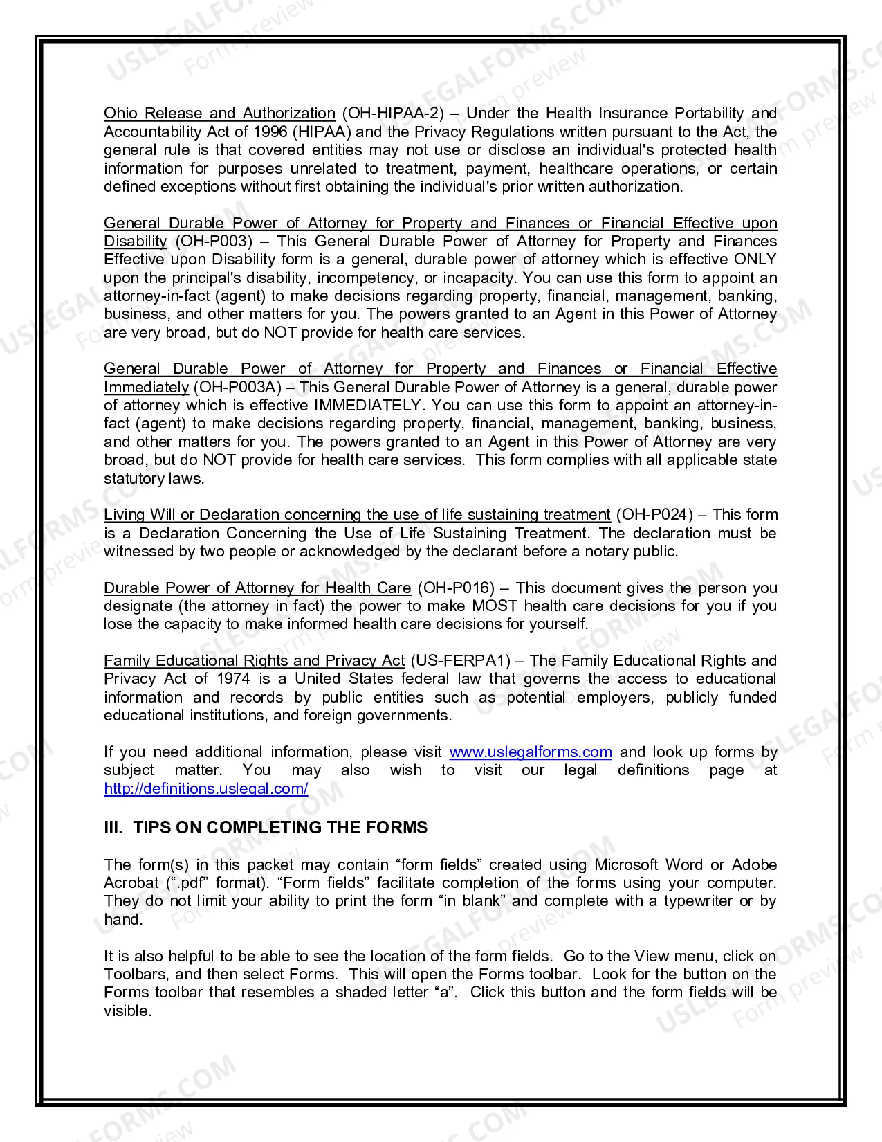 Preview Ohio Young Adult Power of Attorney Package