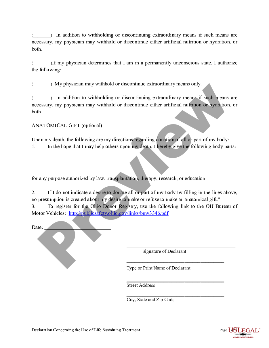 page 1 Living Will or Declaration concerning the use of life sustaining treatment preview