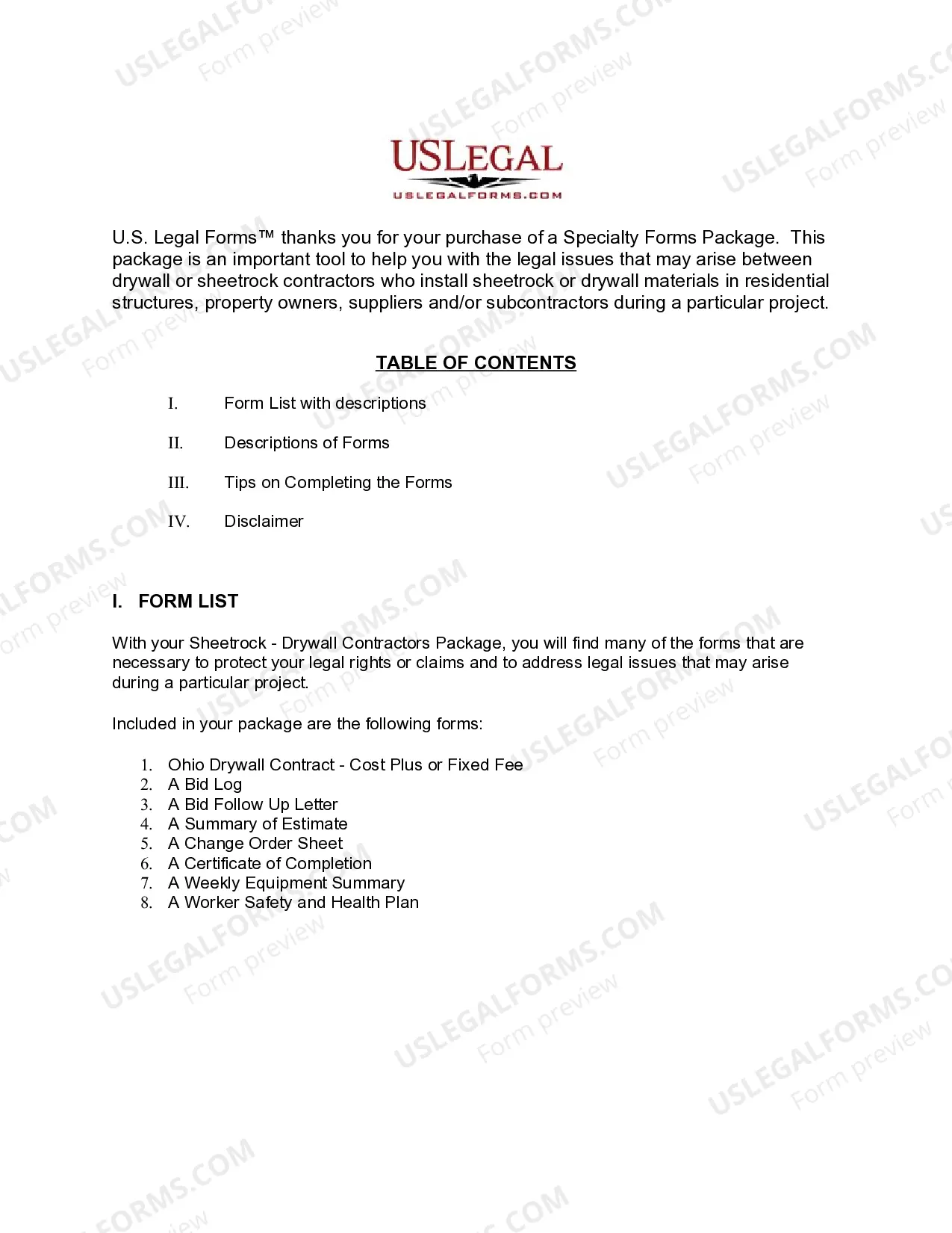 Preview Ohio Sheetrock Drywall Contractor Package