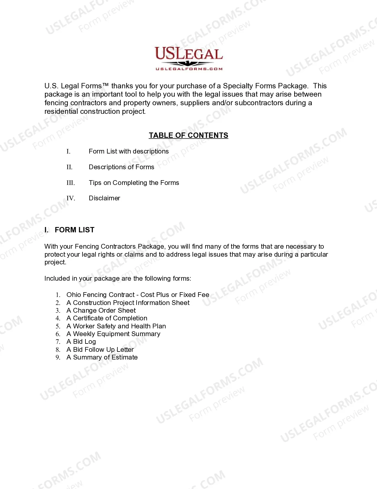 Preview Ohio Fencing Contractor Package