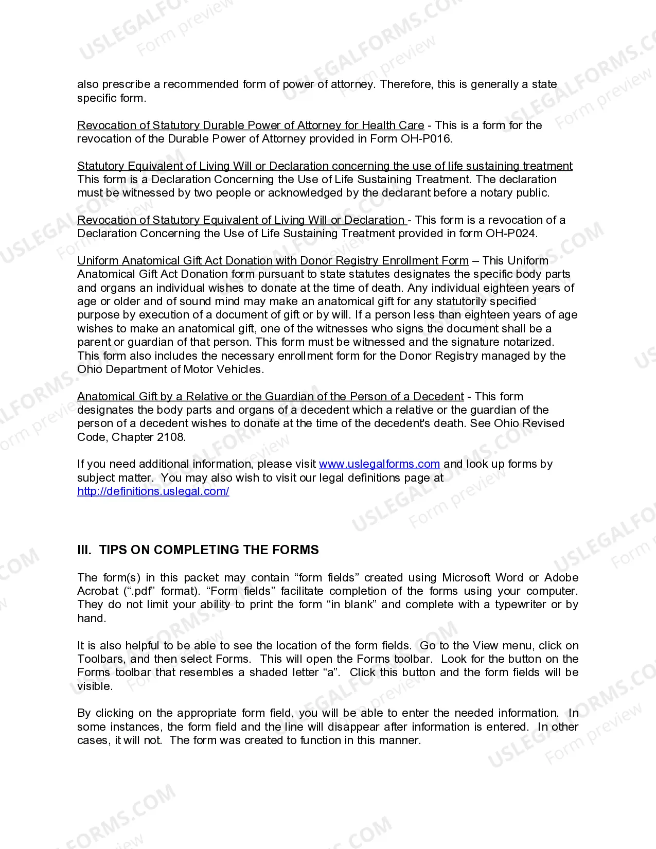 Preview Ohio Living Wills and Health Care Package