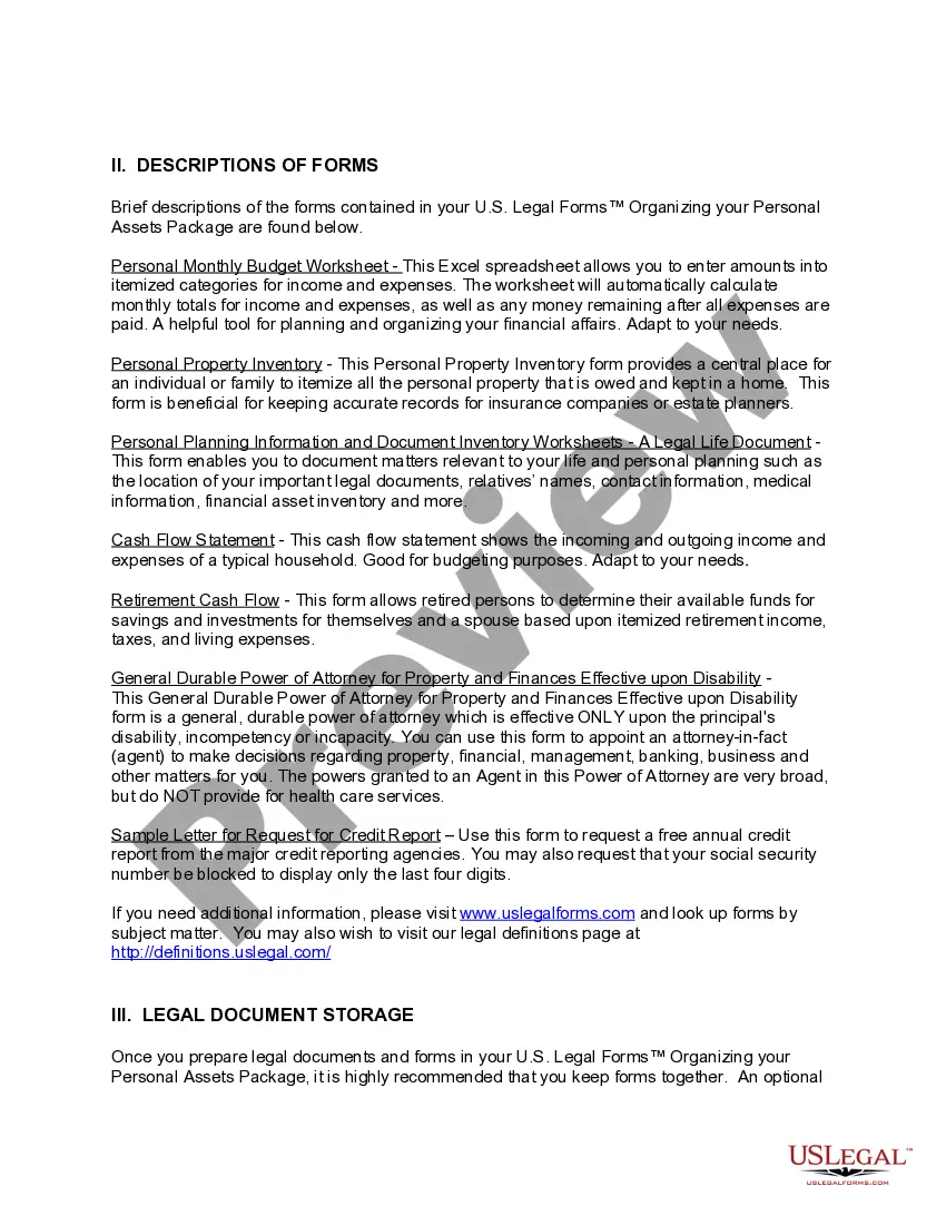 Preview Ohio Organizing your Personal Assets Package