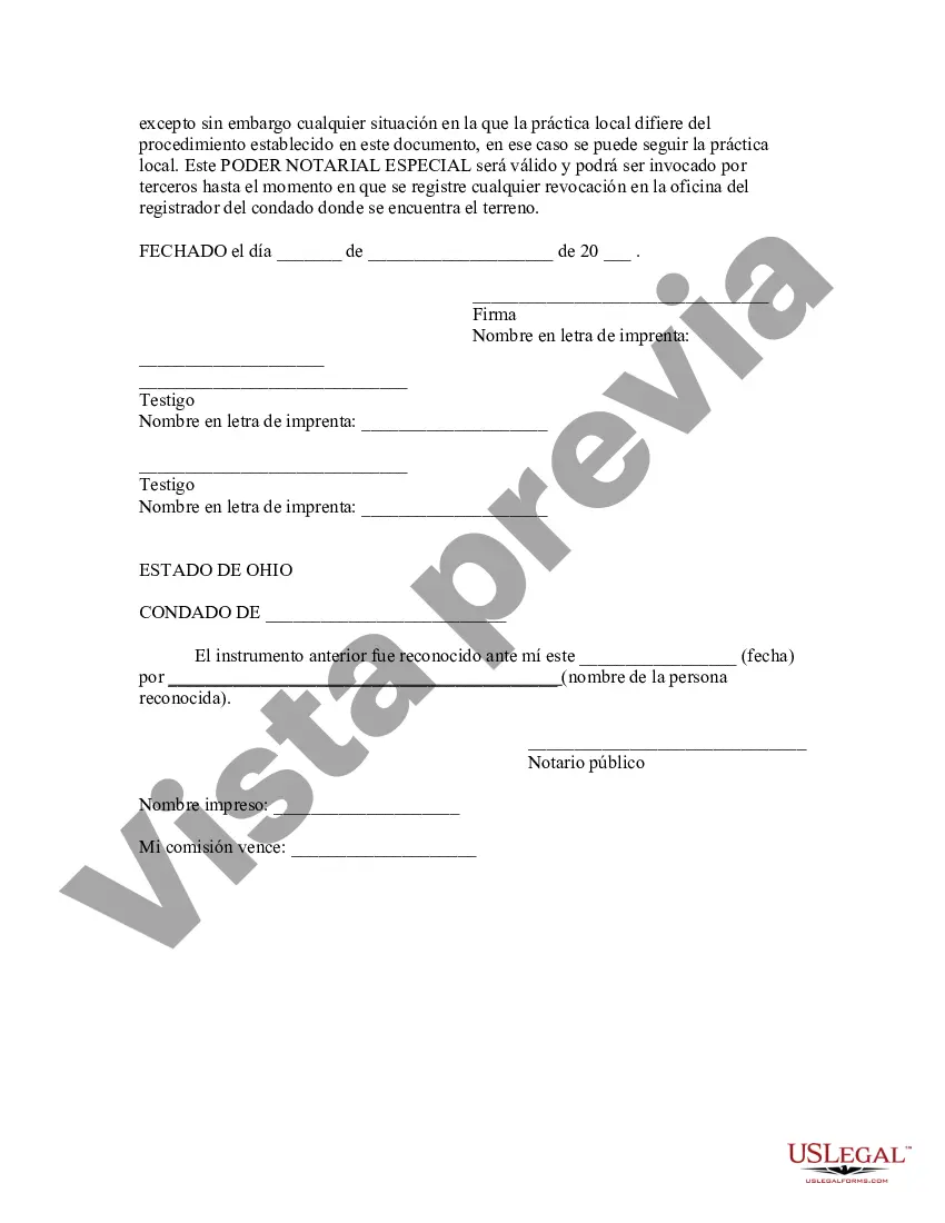 Preview Poder notarial especial o limitado para transacciones de venta de bienes raíces por parte del vendedor