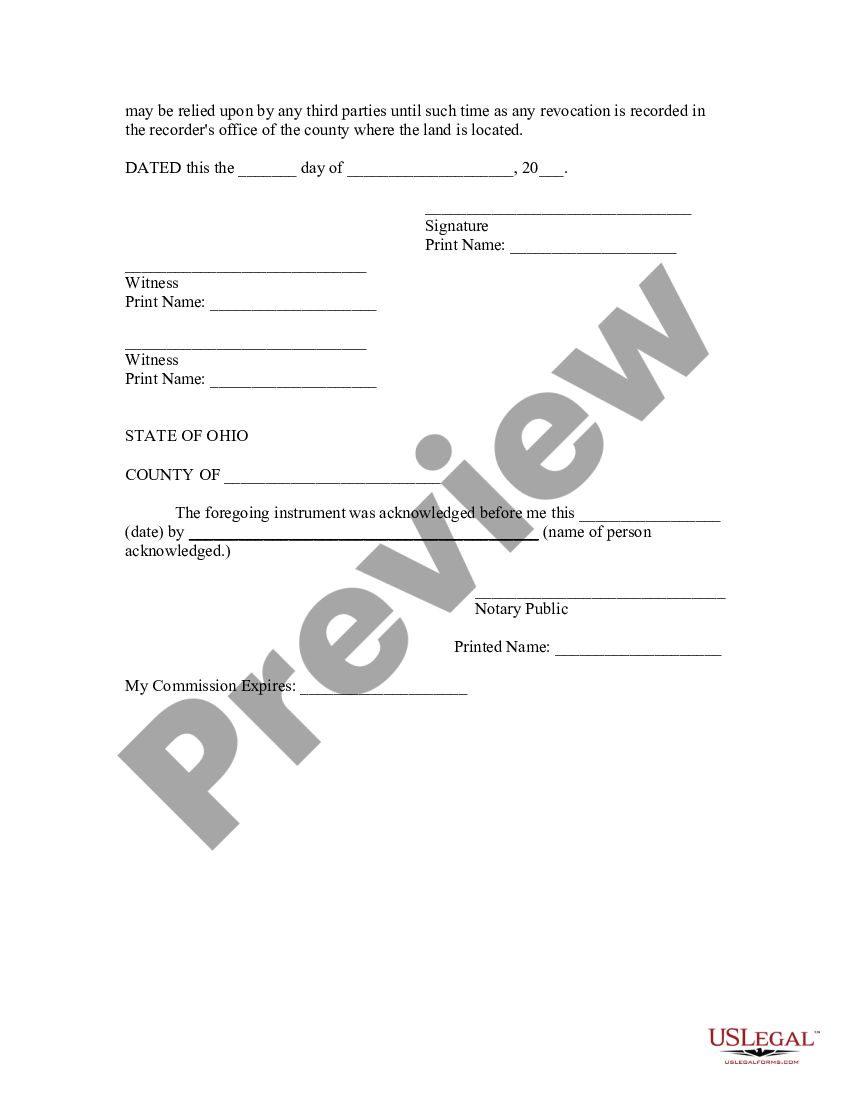 Ohio special or limited power of attorney for real estate sales 