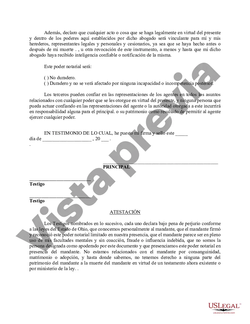 Preview Poder notarial limitado en el que se especifican poderes con ejemplos de poderes incluidos