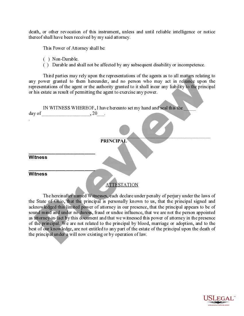 Preview Limited Power of Attorney where you Specify Powers with Sample Powers Included