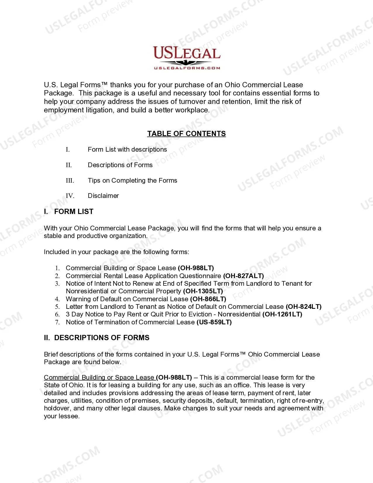 Preview Ohio Commercial Lease Package