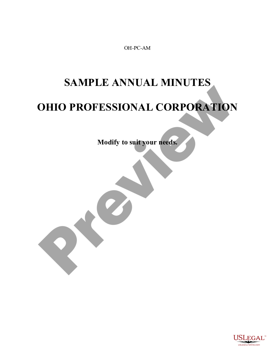 page 0 Annual Minutes for an Ohio Professional Corporation aka Professional Association preview