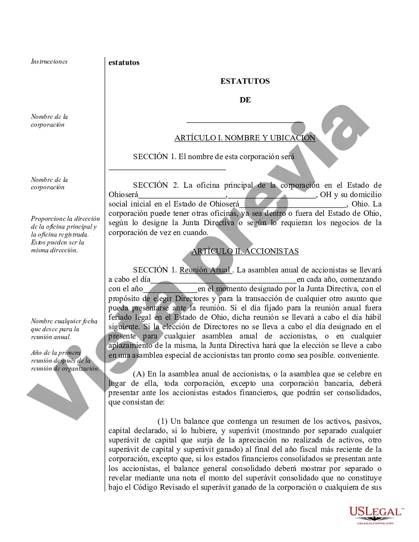 Preview Modelo de estatutos para una corporación profesional de Ohio, también conocida como asociación profesional
