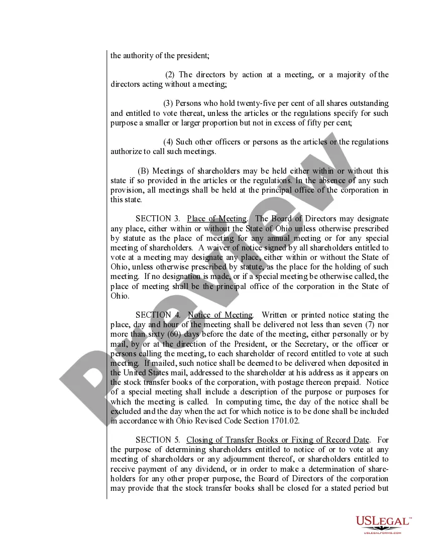 Preview Sample Bylaws for an Ohio Professional Corporation aka Professional Association
