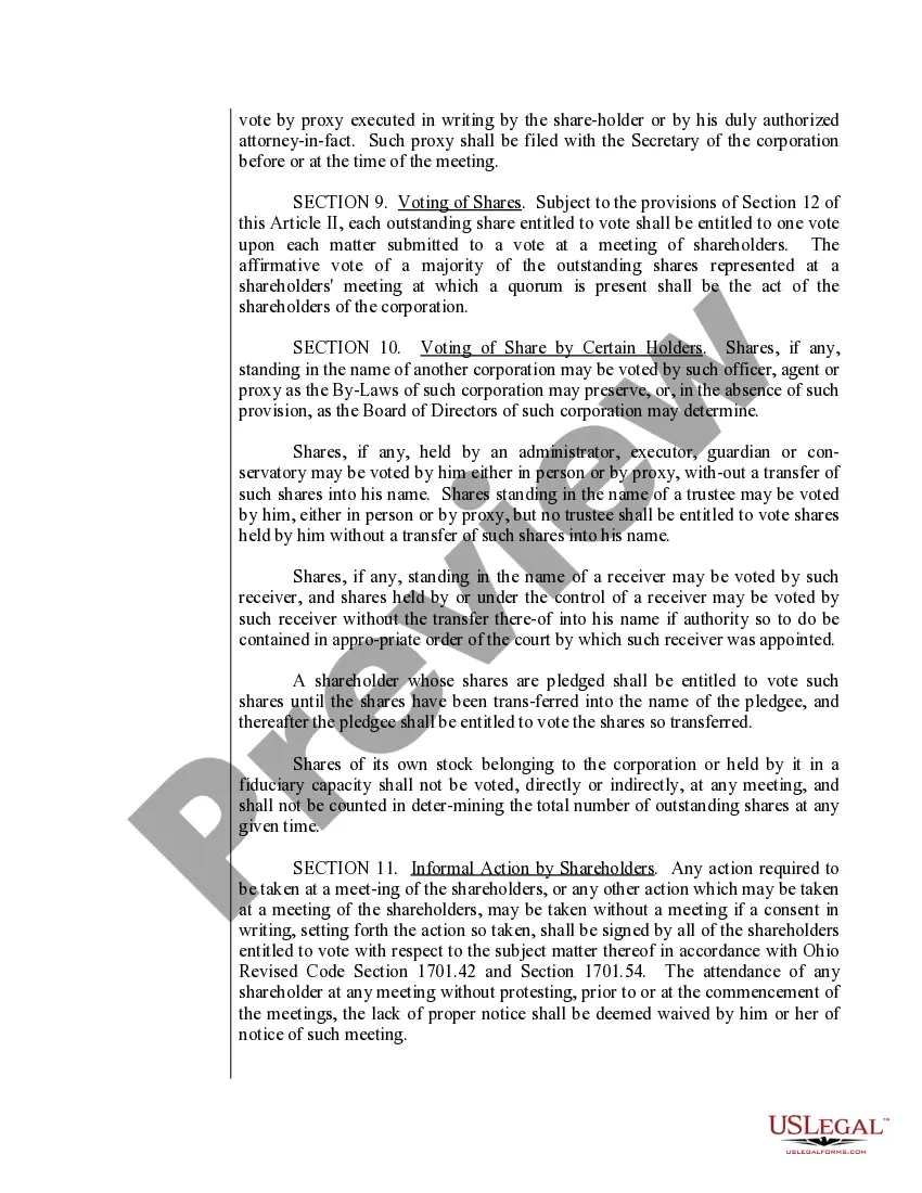 Preview Sample Bylaws for an Ohio Professional Corporation aka Professional Association