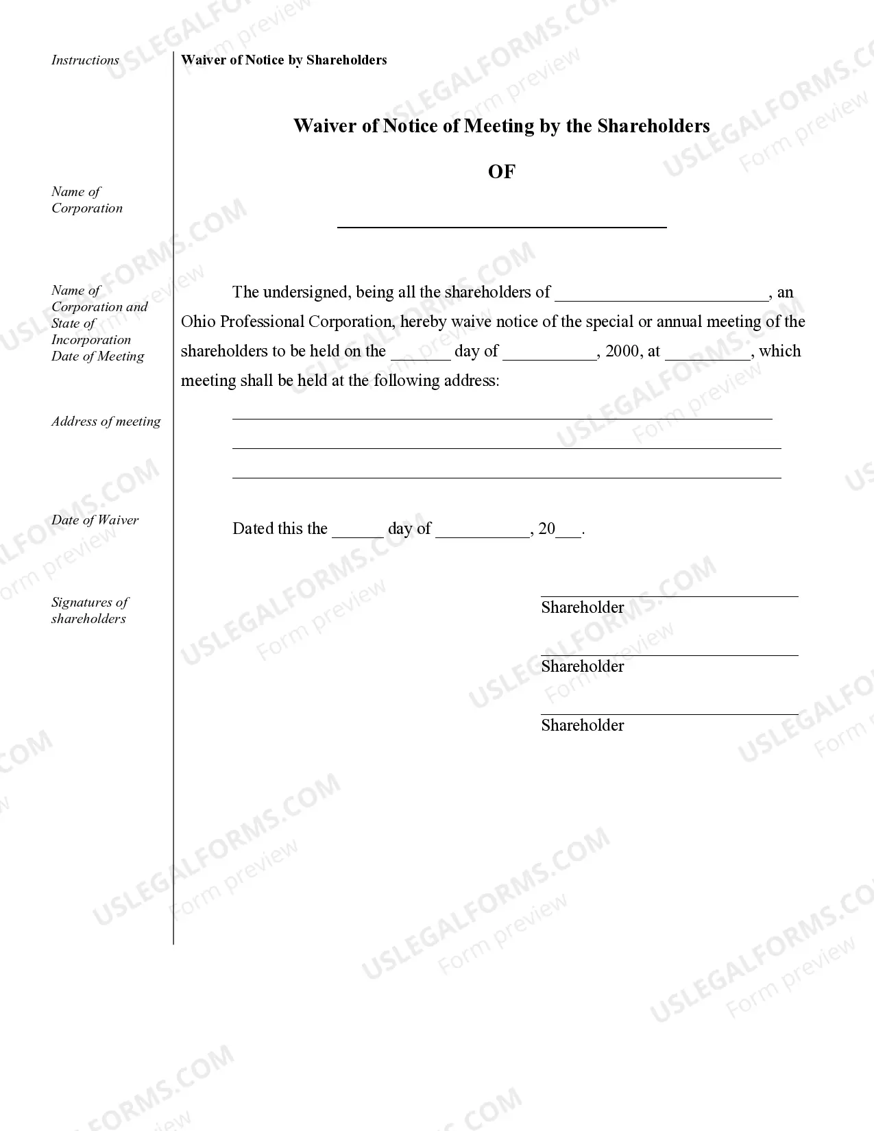 Preview Sample Corporate Records for an Ohio Professional Corporation aka Professional Association