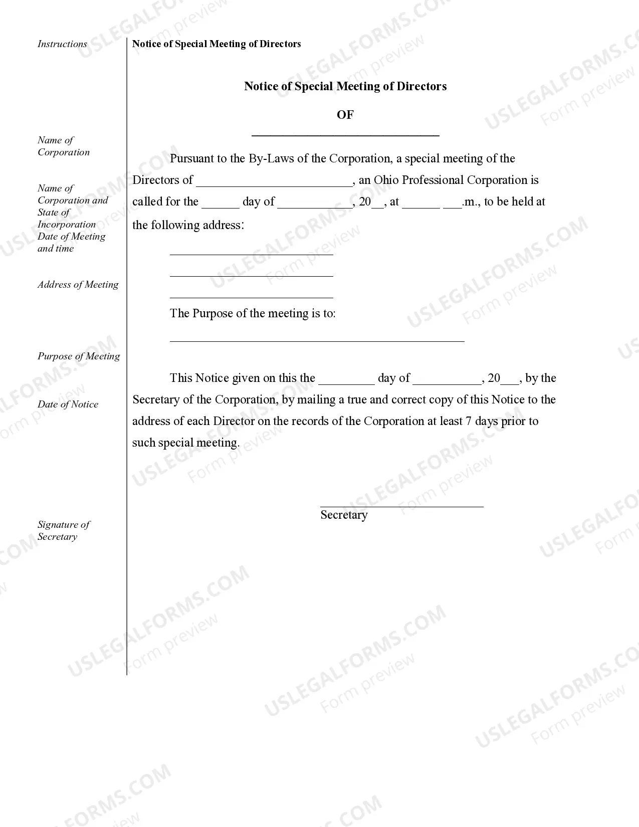 Preview Sample Corporate Records for an Ohio Professional Corporation aka Professional Association