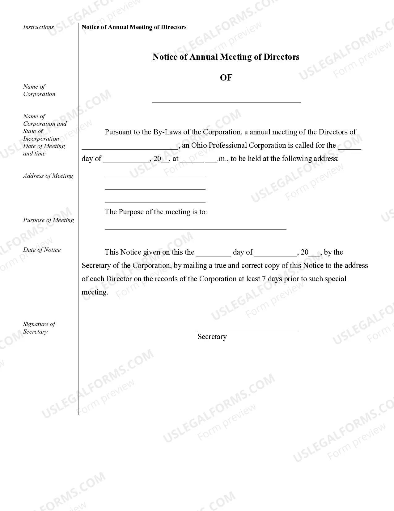 Preview Sample Corporate Records for an Ohio Professional Corporation aka Professional Association