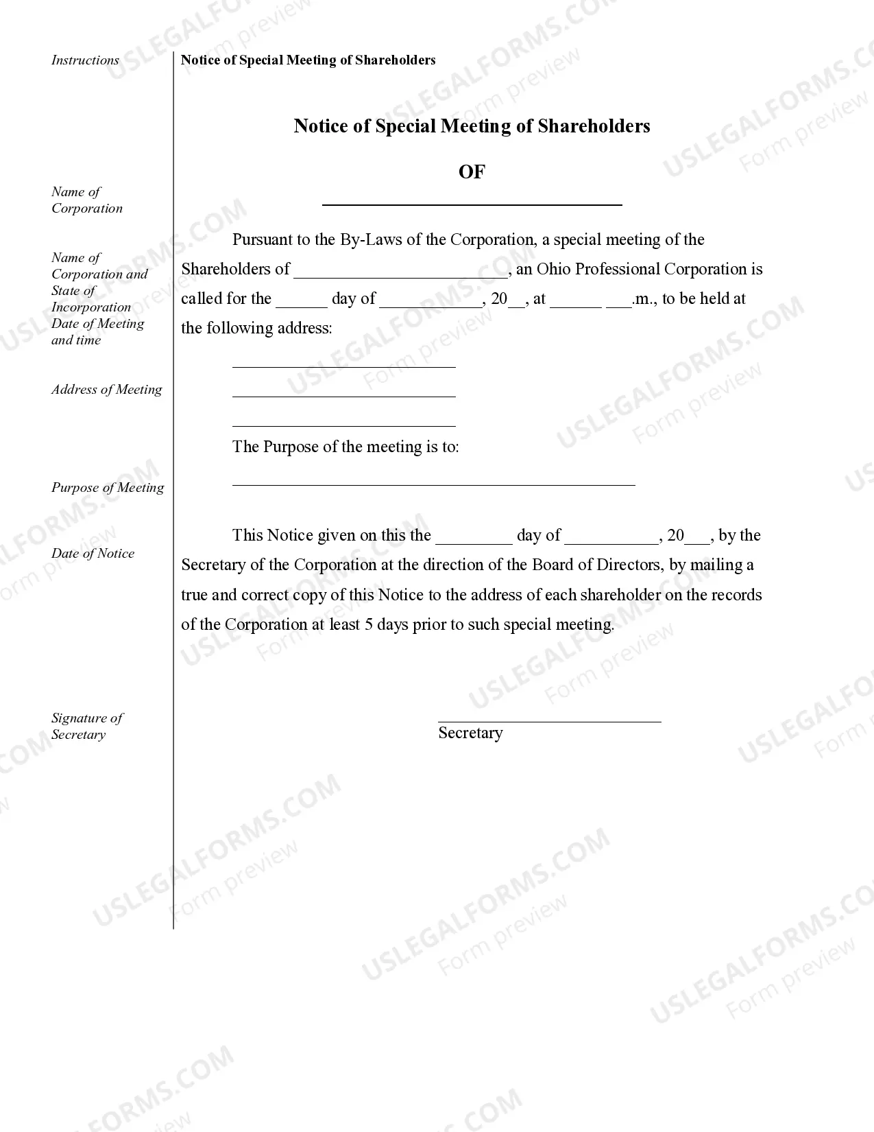 Preview Sample Corporate Records for an Ohio Professional Corporation aka Professional Association