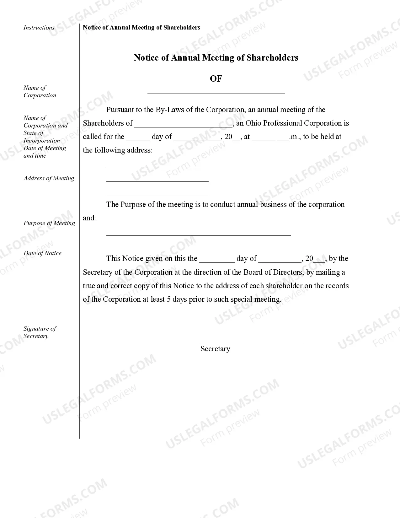 Preview Sample Corporate Records for an Ohio Professional Corporation aka Professional Association