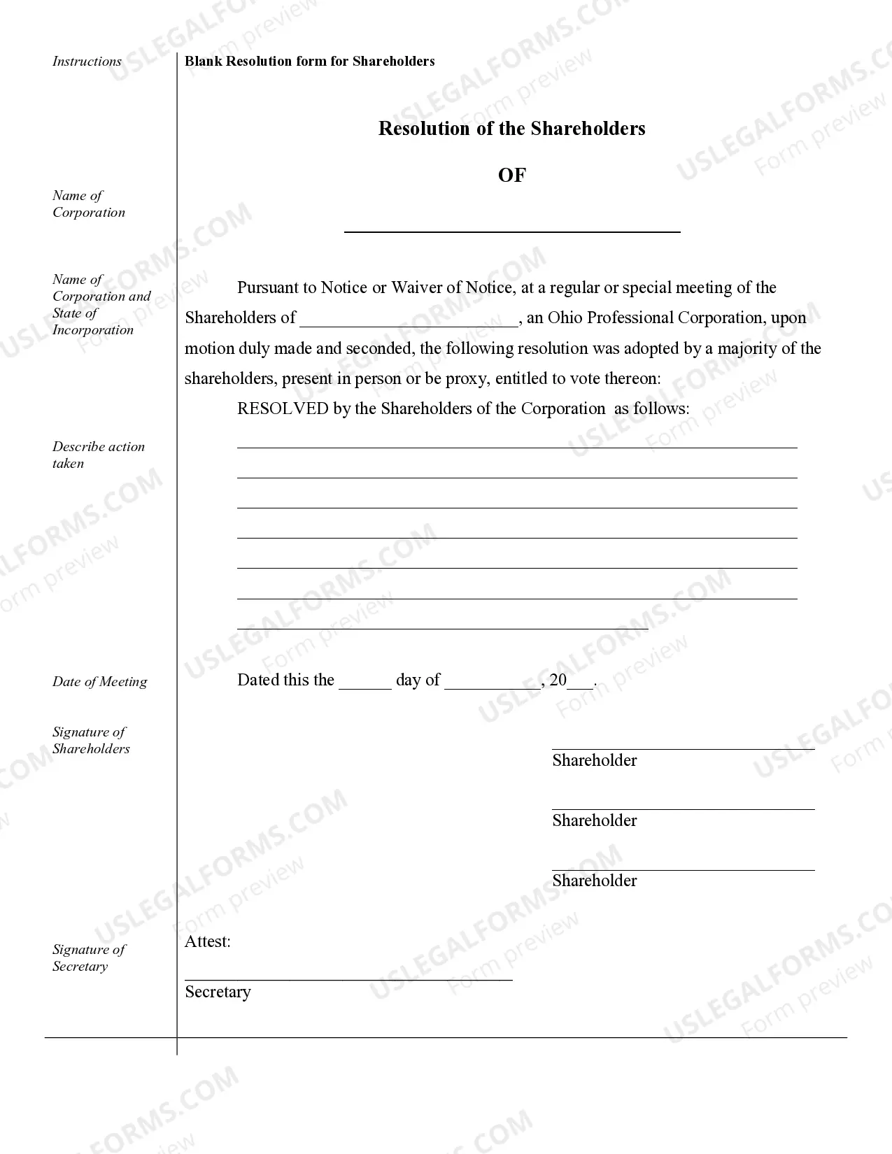 Preview Sample Corporate Records for an Ohio Professional Corporation aka Professional Association