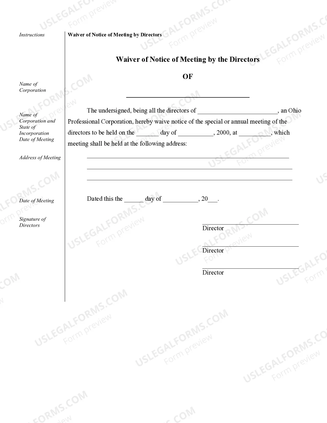 Preview Sample Corporate Records for an Ohio Professional Corporation aka Professional Association