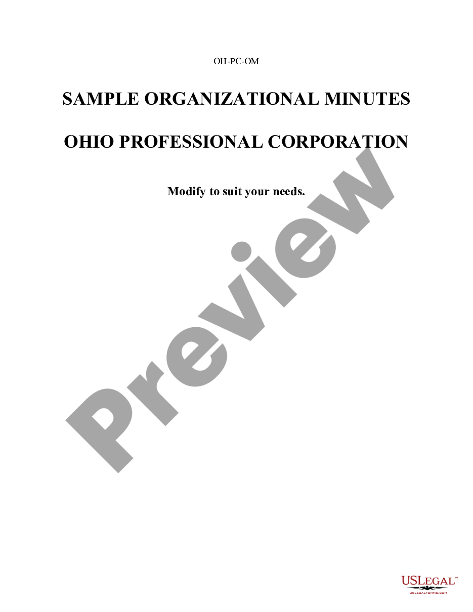 page 0 Organizational Minutes for an Ohio Professional Corporation aka Professional Association preview