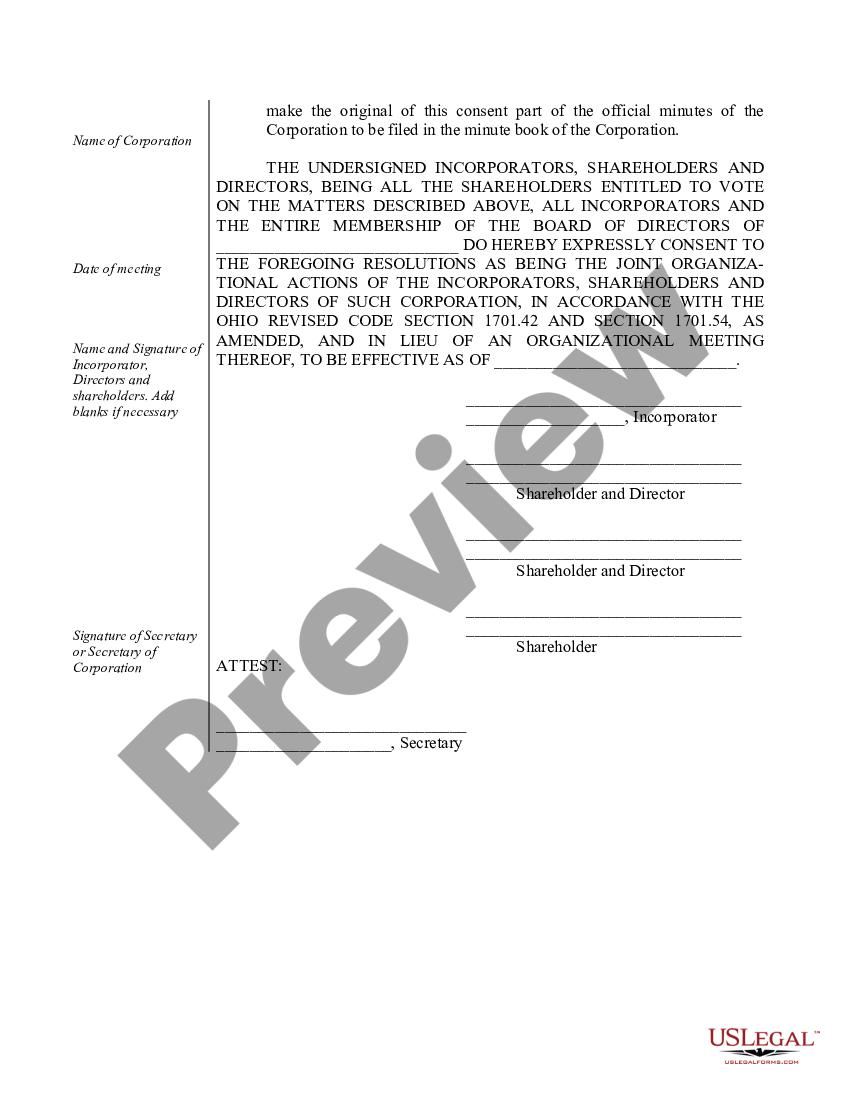 page 7 Organizational Minutes for an Ohio Professional Corporation aka Professional Association preview