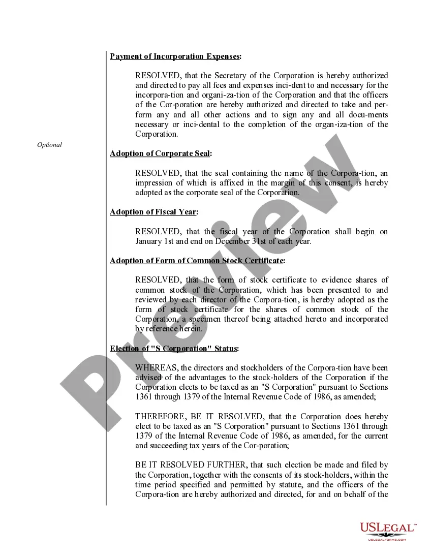 Preview Organizational Minutes for an Ohio Professional Corporation aka Professional Association