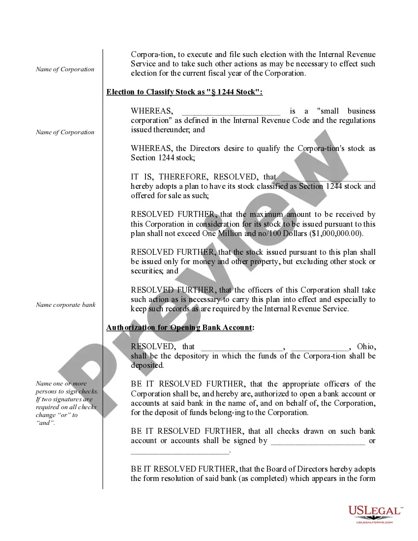 Preview Organizational Minutes for an Ohio Professional Corporation aka Professional Association