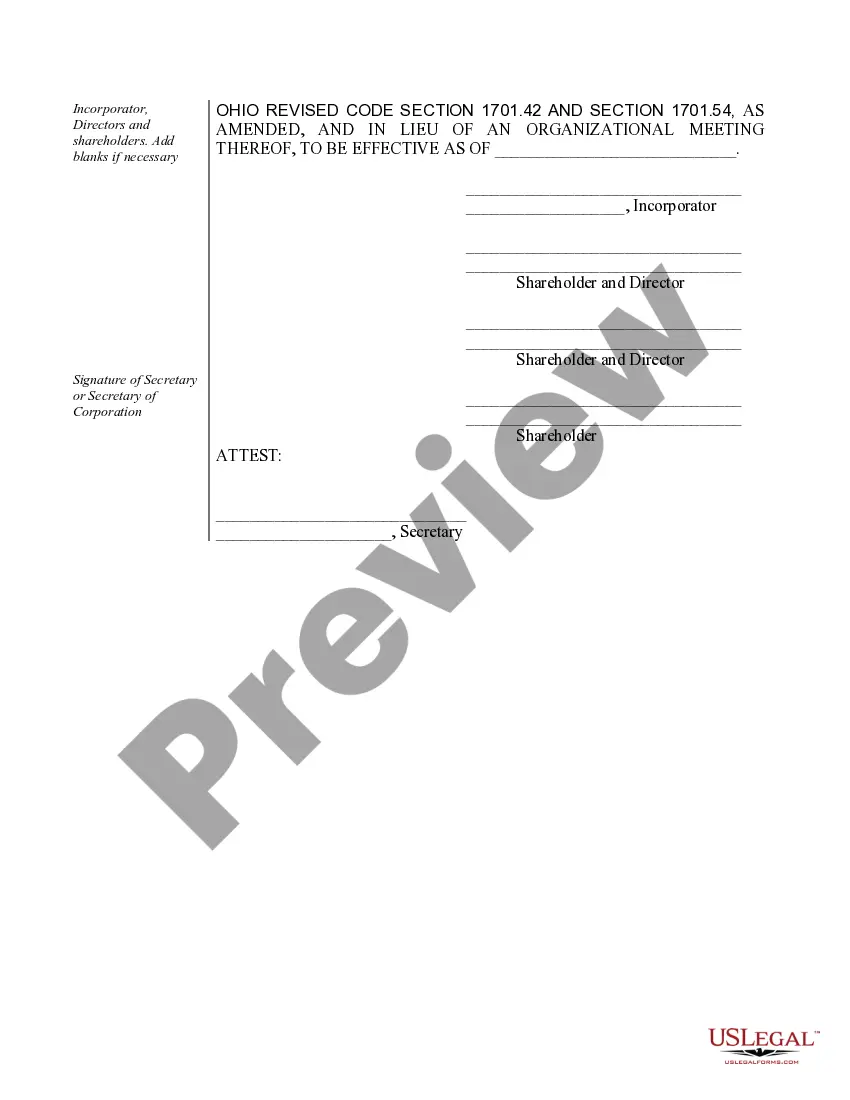 Preview Organizational Minutes for an Ohio Professional Corporation aka Professional Association
