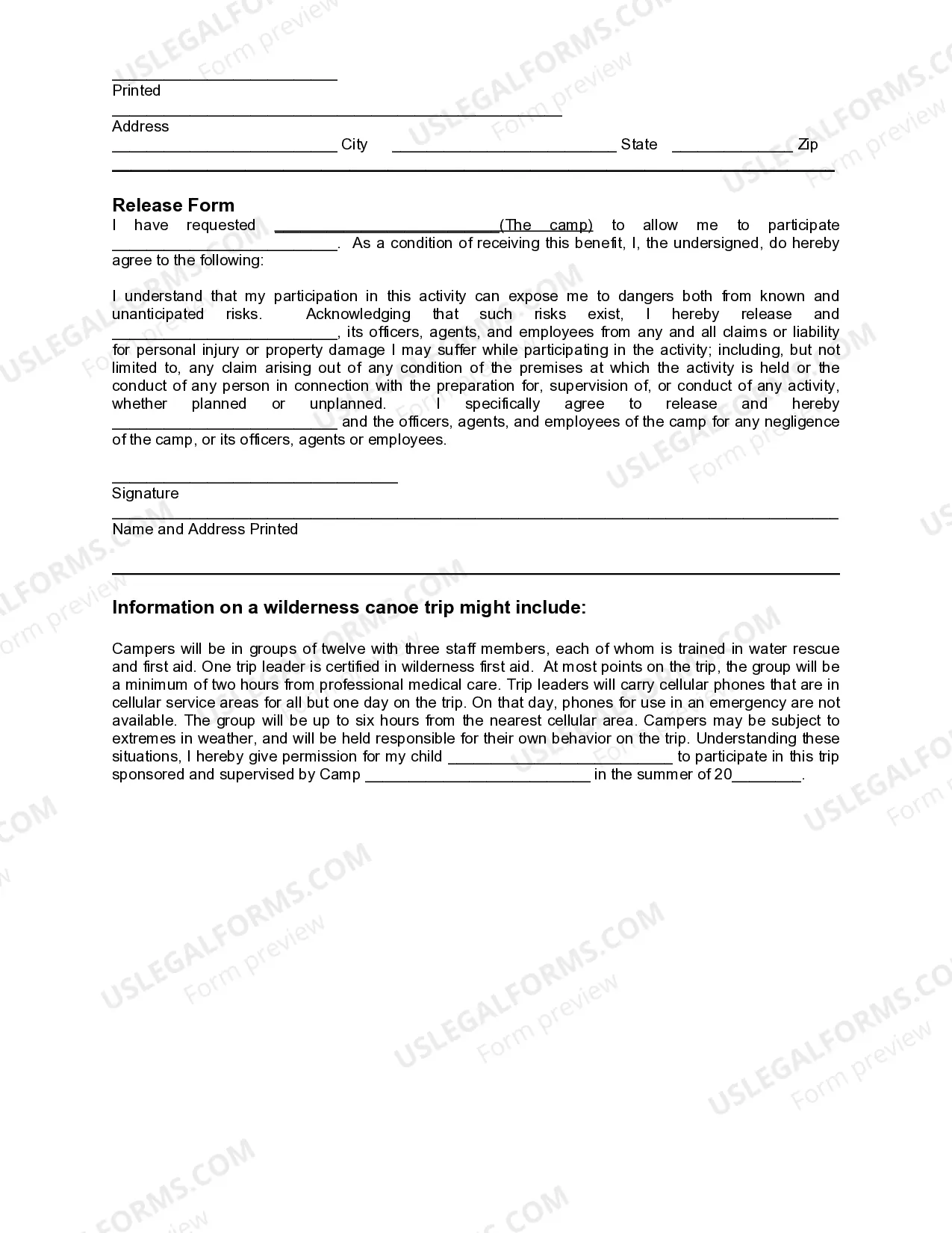 Preview Permission to Treat Camp Participant