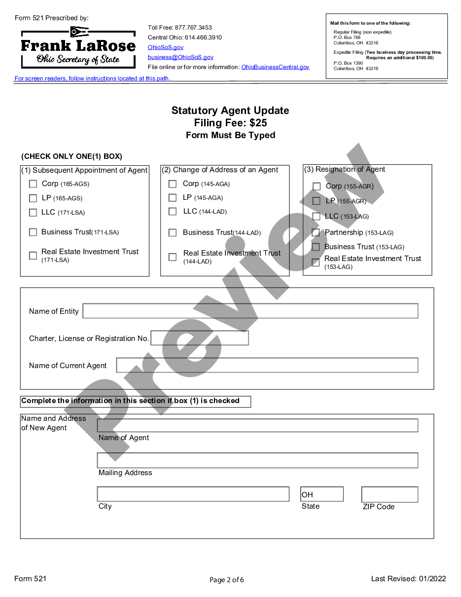 page 1 Ohio Change of Registered Agent preview