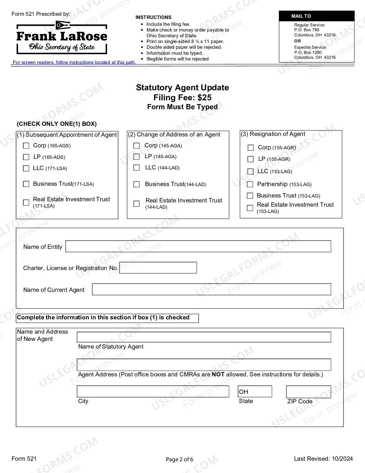Preview Ohio Change of Registered Agent