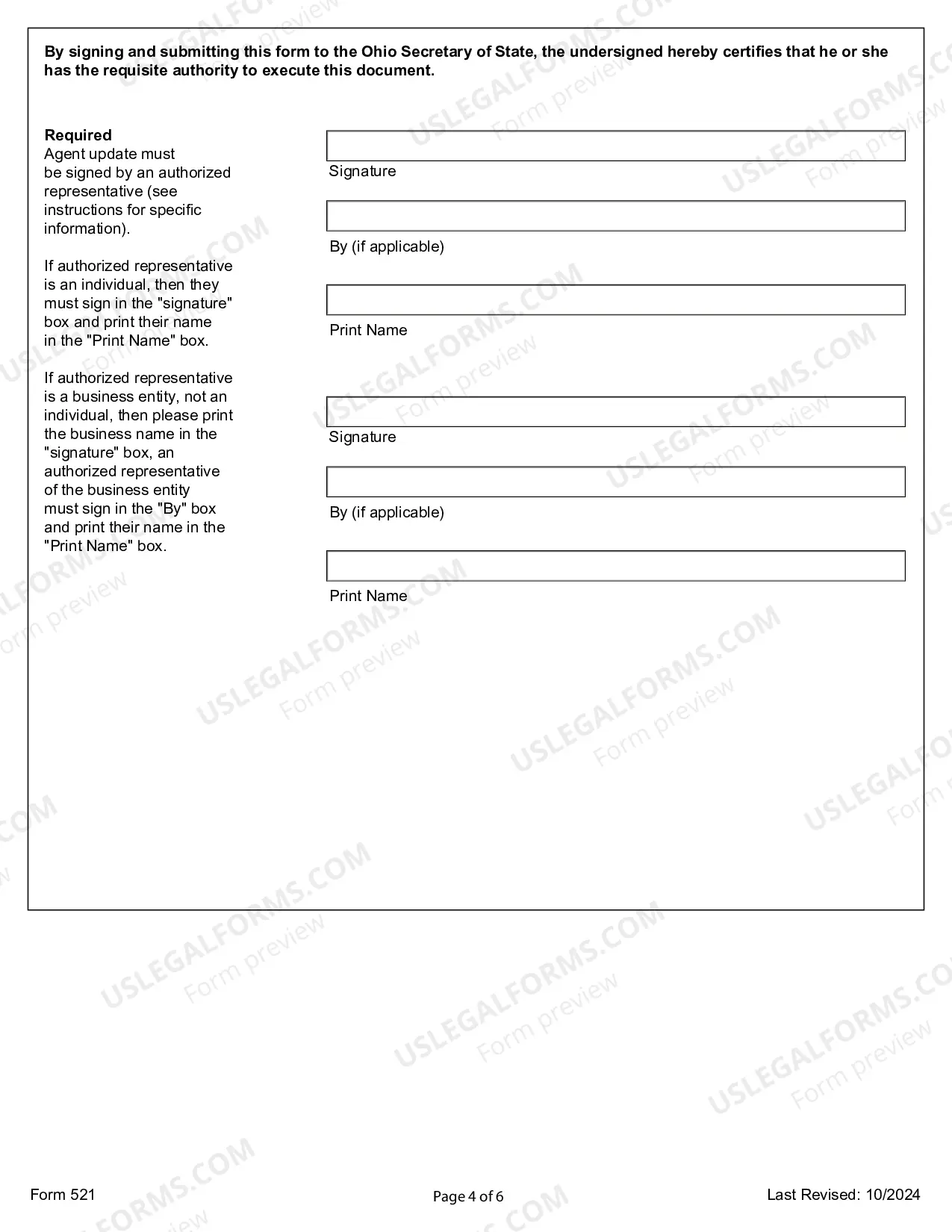 Preview Ohio Change of Registered Agent