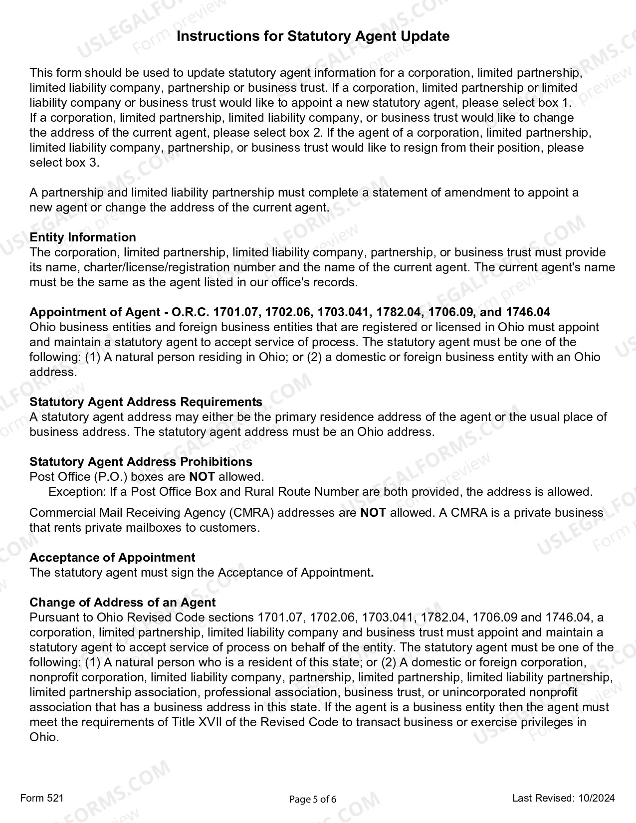 Preview Ohio Change of Registered Agent