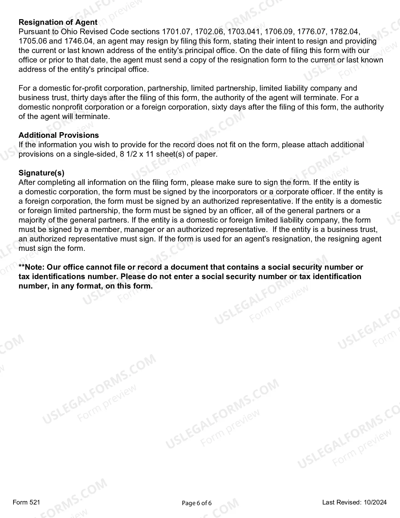 Preview Ohio Change of Registered Agent