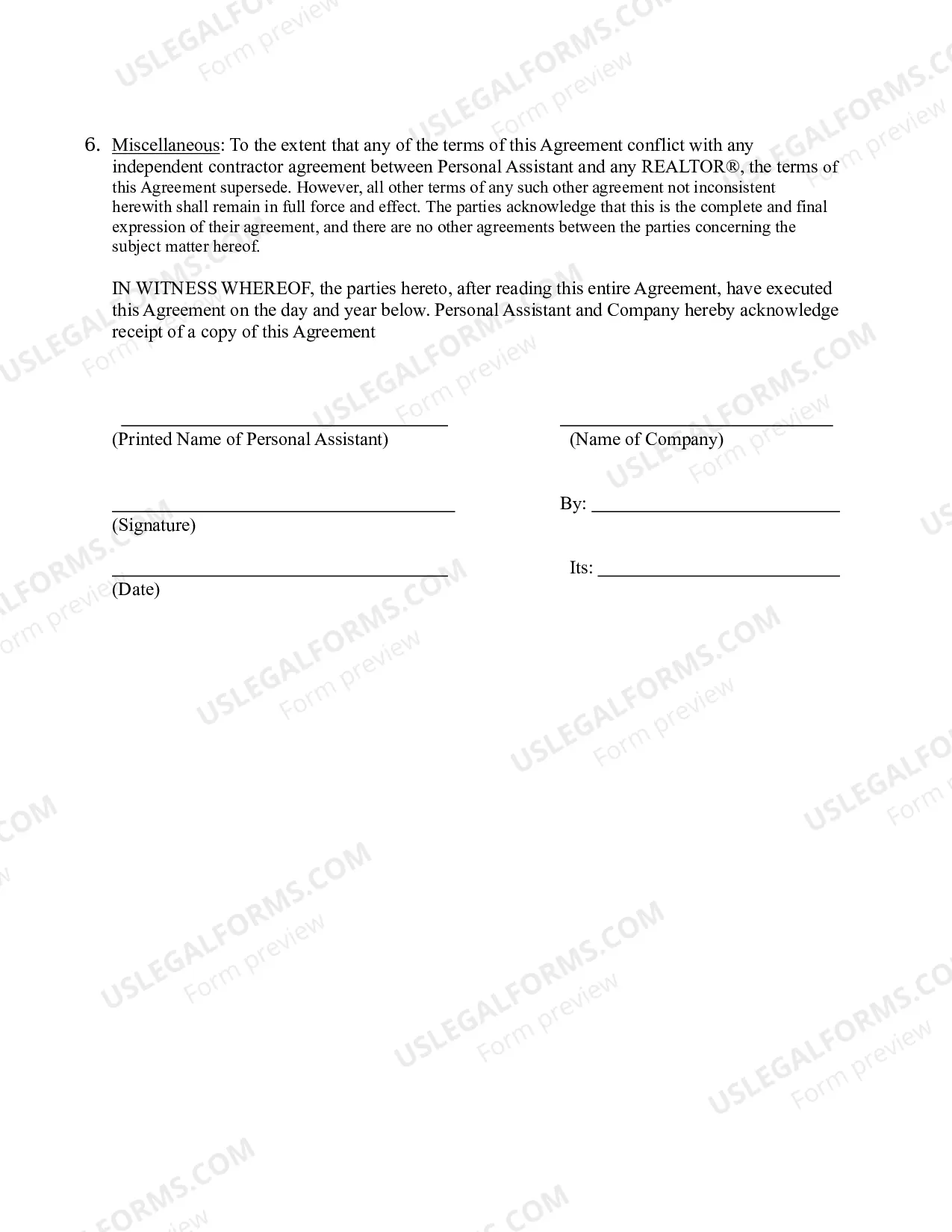 Preview Independent Contractor Licensed Personal Assistant Agreement - Contract with Brokerage