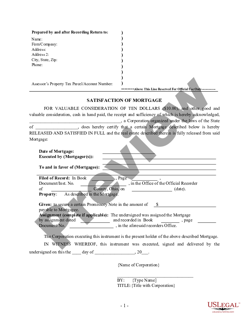 Ohio Satisfaction Satisfaction Of Promissory Note US Legal Forms