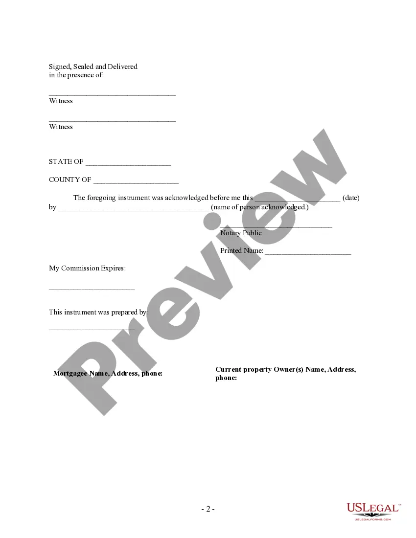 Preview Partial Release of Property From Mortgage by Individual Holder
