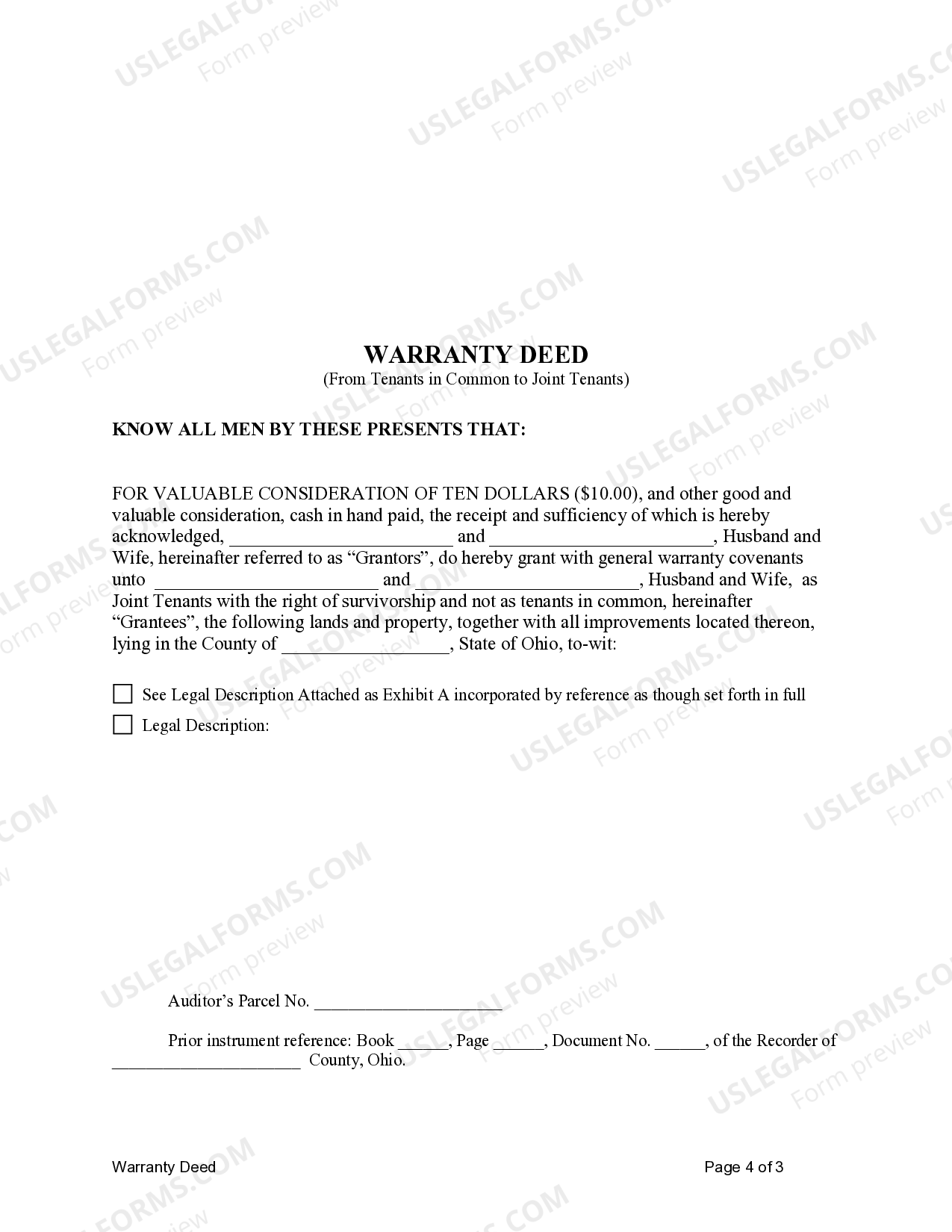 Ohio Warranty Deed for Husband and Wife Converting Property from
