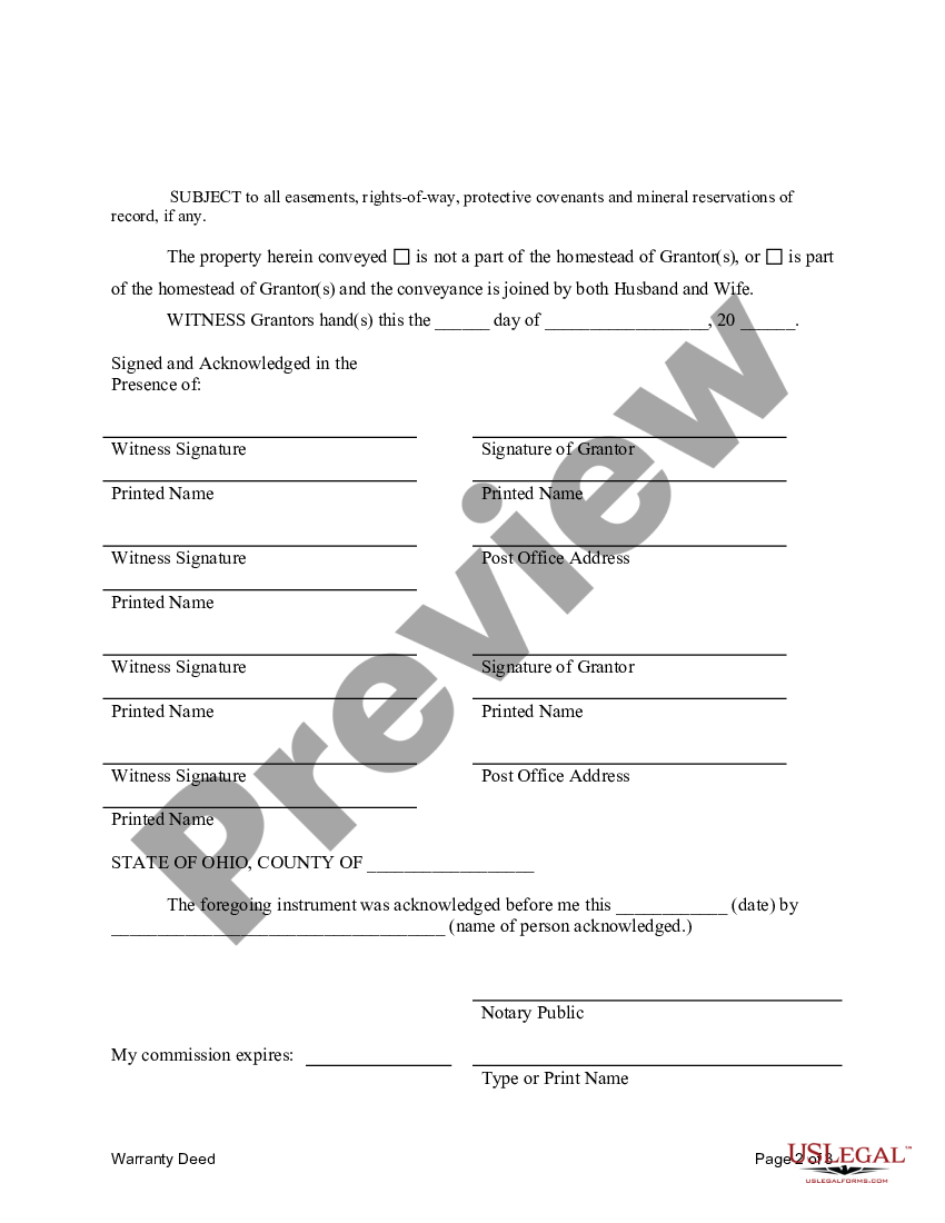 Ohio Warranty Deed For Husband And Wife Converting Property From Tenants In Common To Joint 3587