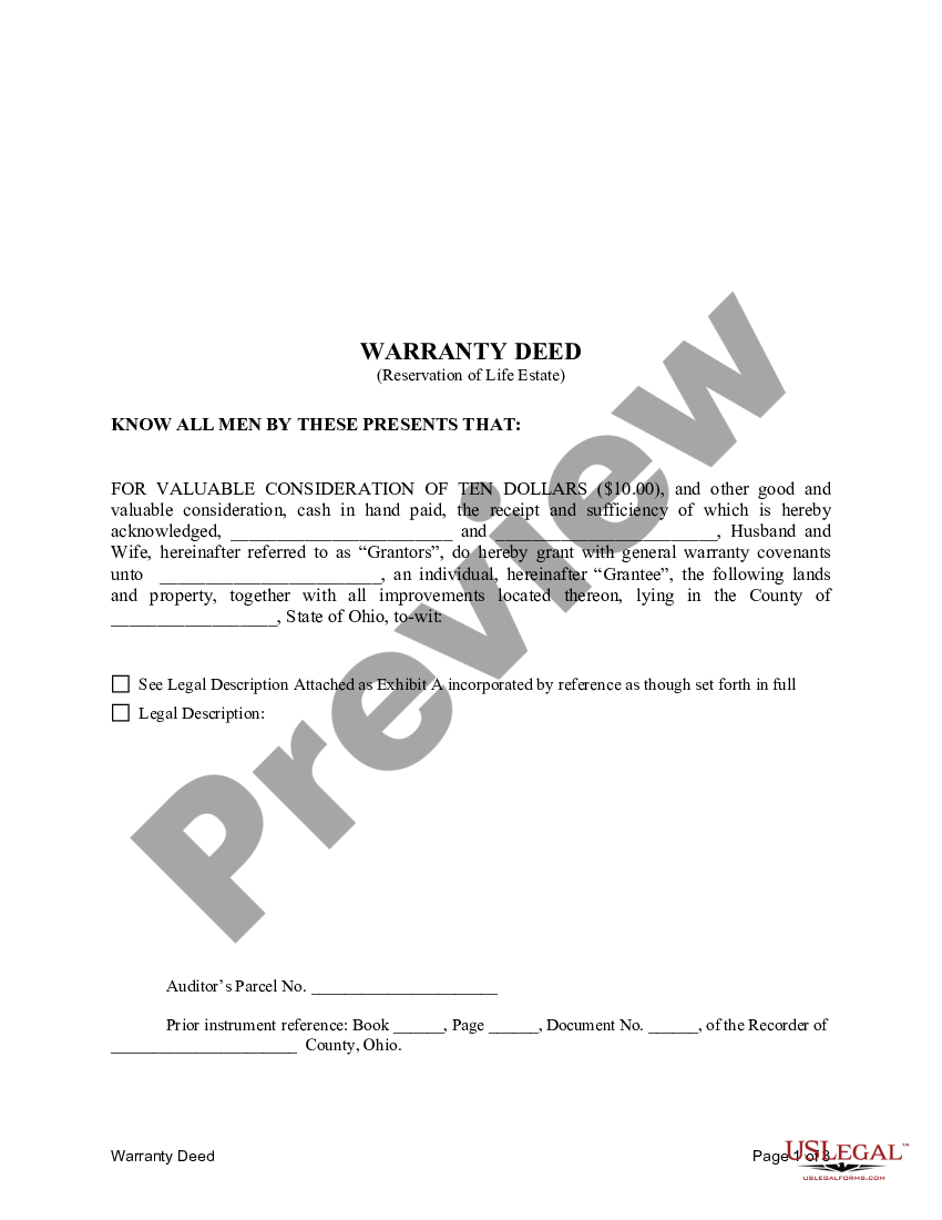 akron-ohio-warranty-deed-for-parents-to-child-with-reservation-of-life-estate-us-legal-forms