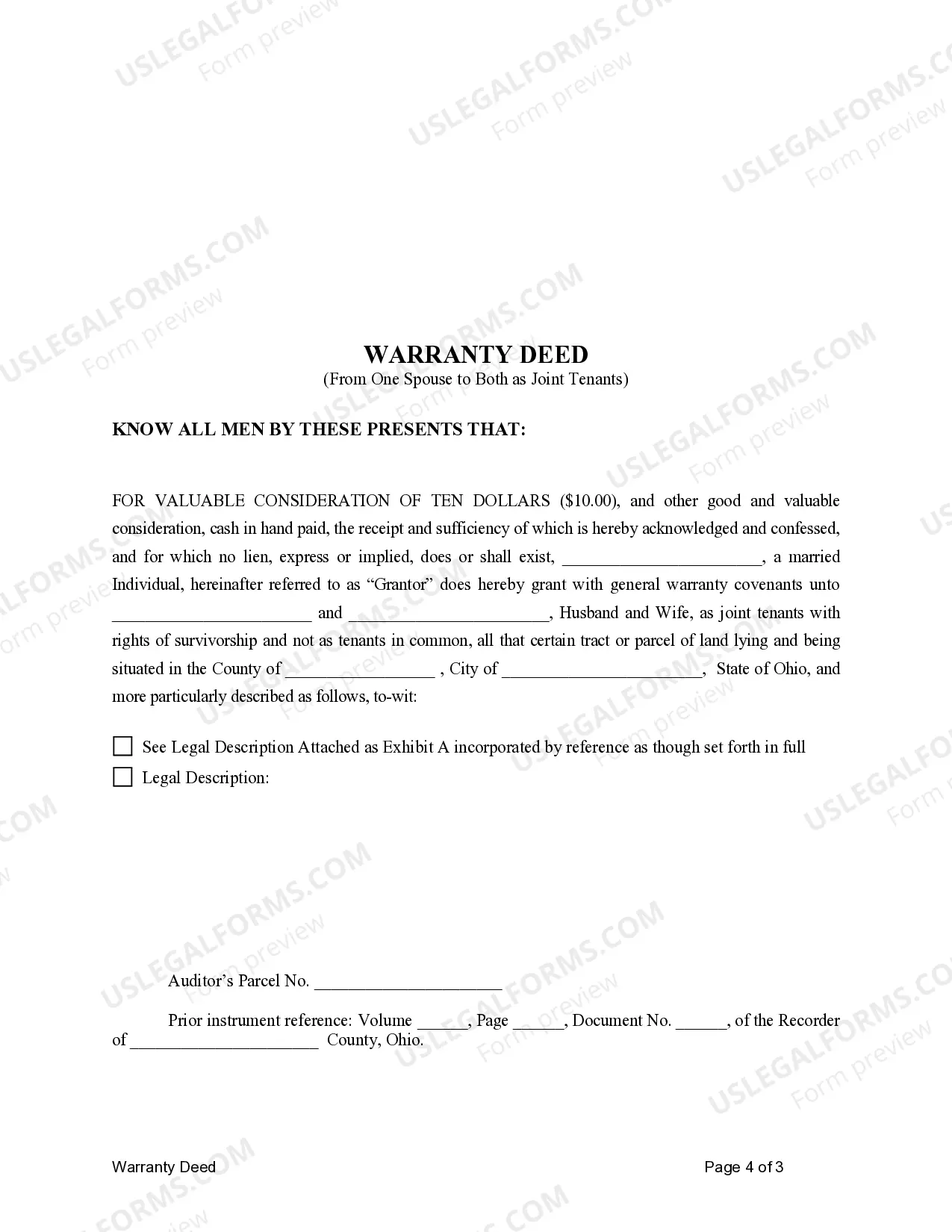 Preview Warranty Deed to Separate Property of One Spouse to Both Spouses as Joint Tenants