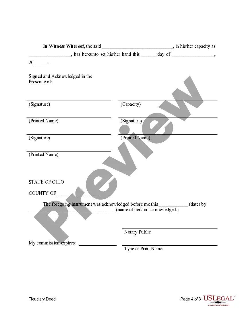 Preview Fiduciary Deed for use by Executors, Trustees, Trustors, Administrators and other Fiduciaries