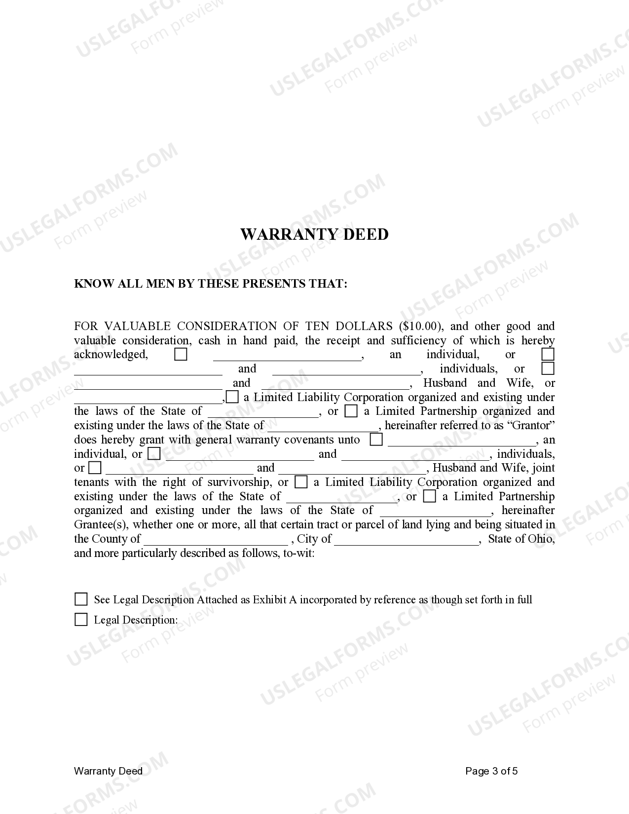 Ohio Grant Deed Form US Legal Forms