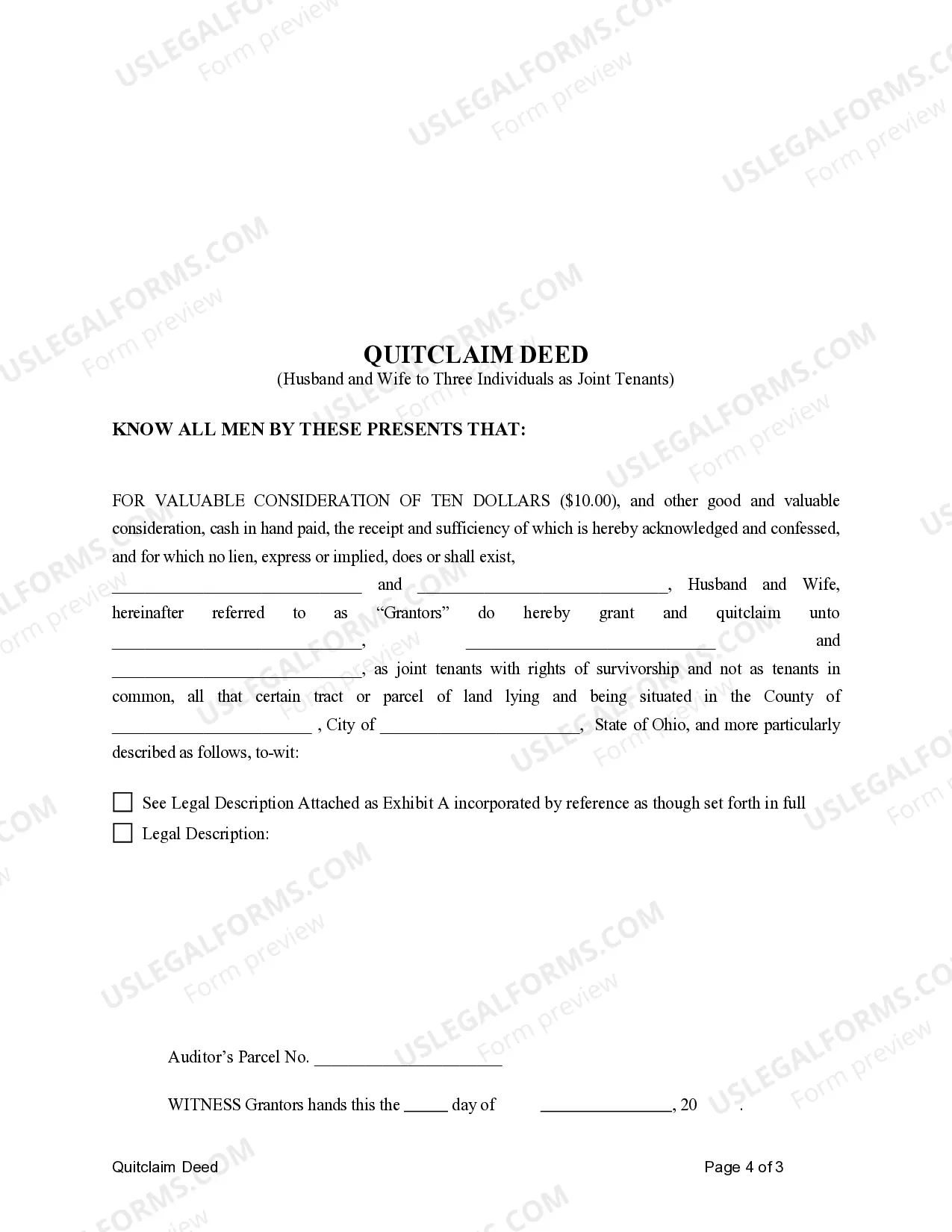 Preview Warranty Deed for Husband and Wife to Three Individuals as Joint Tenants