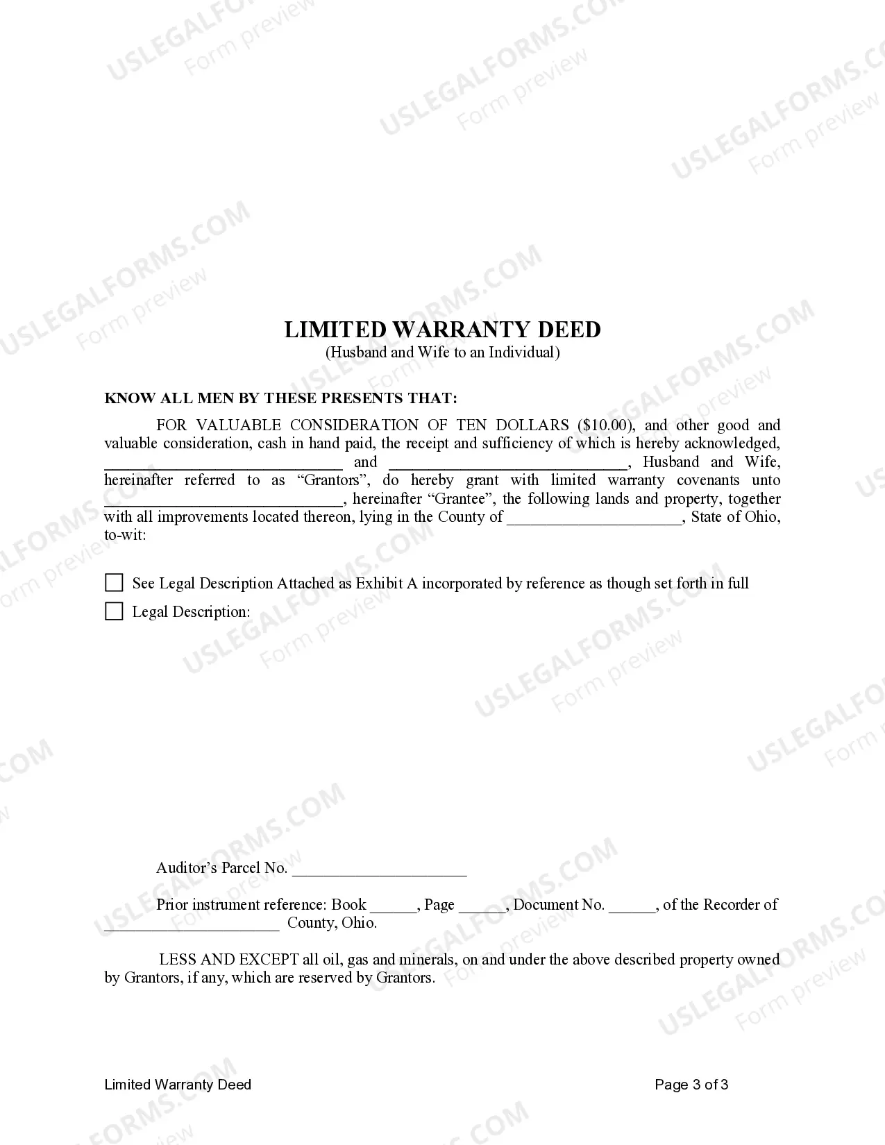 Preview Limited Warranty Deed for Husband and Wife to an Individual
