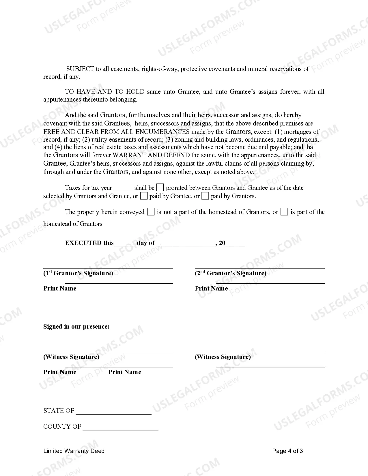 Preview Limited Warranty Deed for Husband and Wife to an Individual