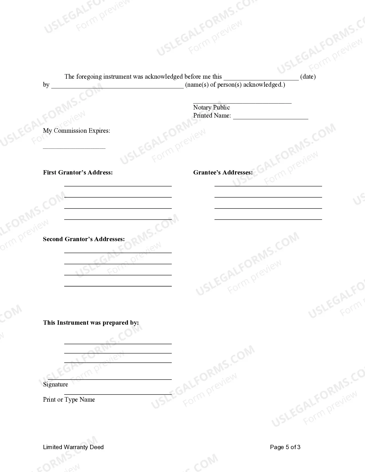 Preview Limited Warranty Deed for Husband and Wife to an Individual