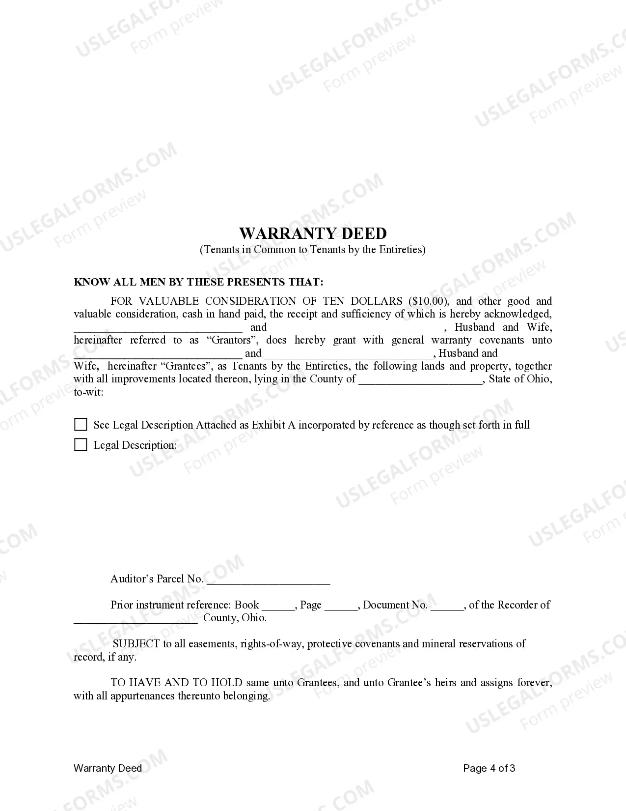 Preview Warranty Deed for Husband and Wife to Husband and Wife
