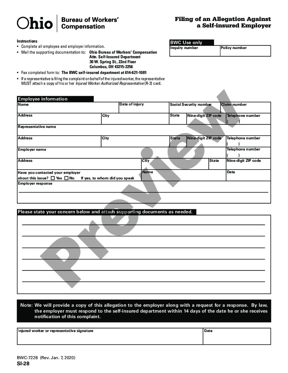 form Filing of an Allegation Against a Self-Insured for Workers' Compensation preview